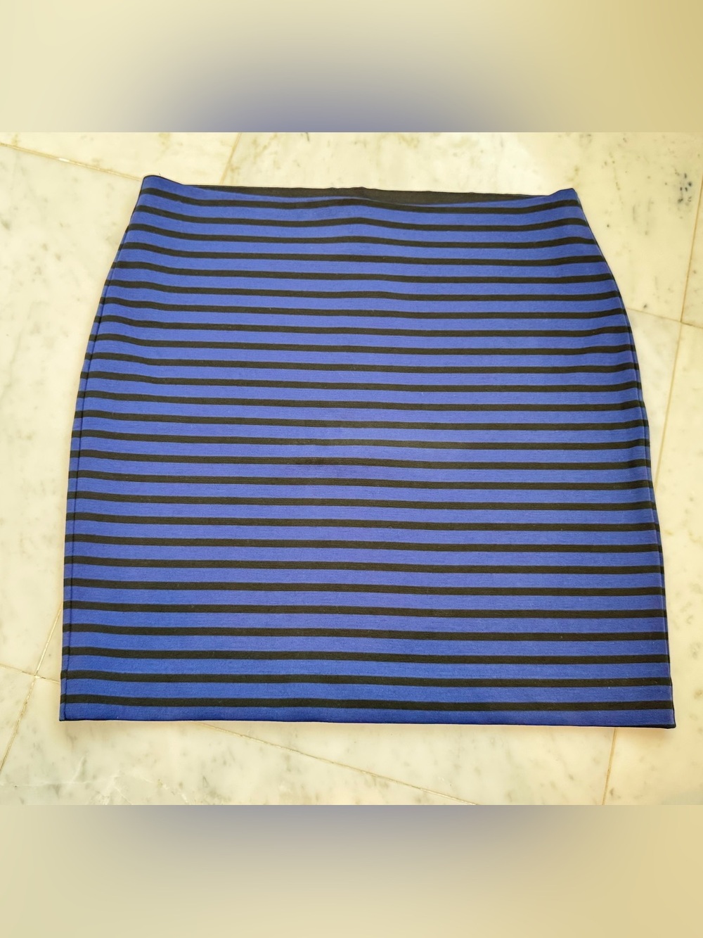 LOFT Black and Blue Striped Pencil Skirt